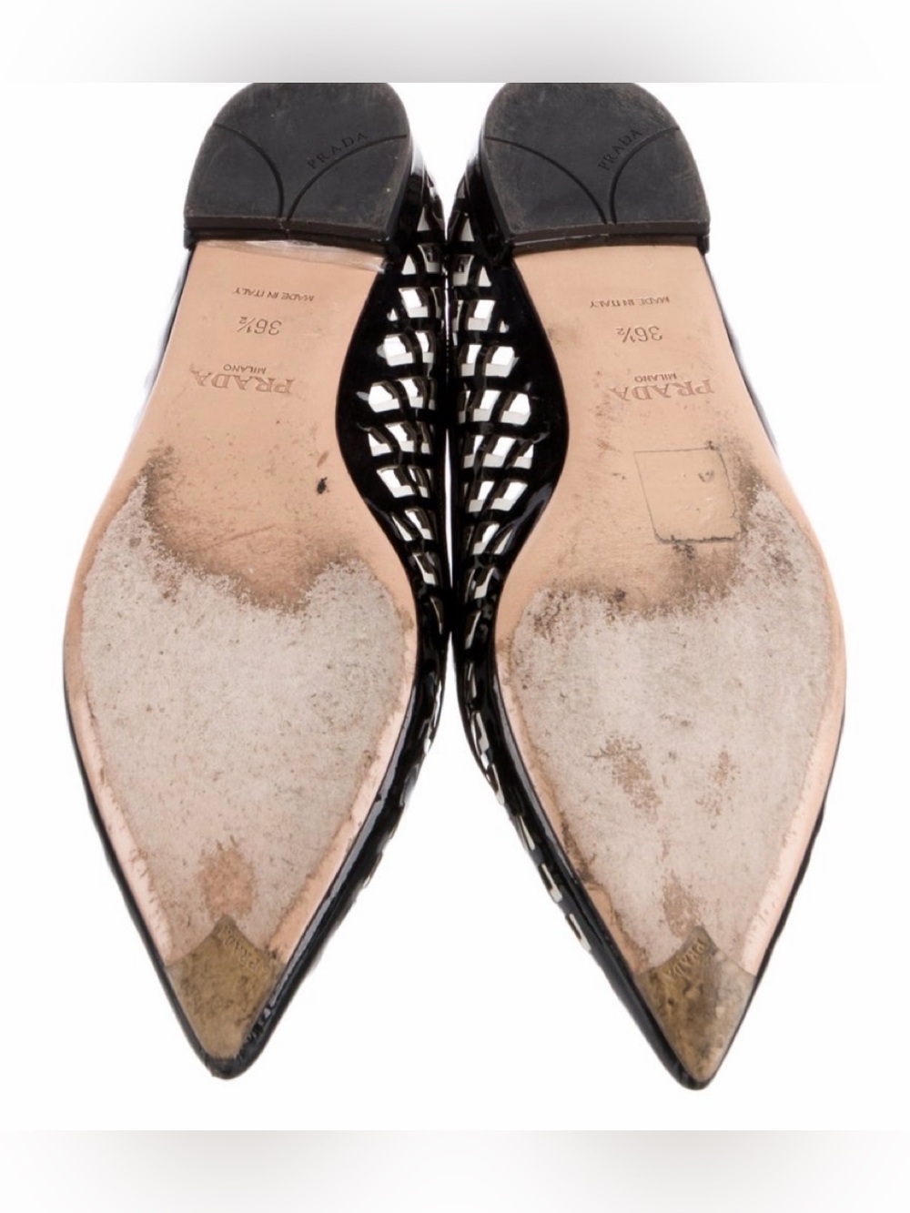 Prada Black Patent with White Accent, Pointed-Toe Cutout Flats, 6.5 - Picture 4 of 4